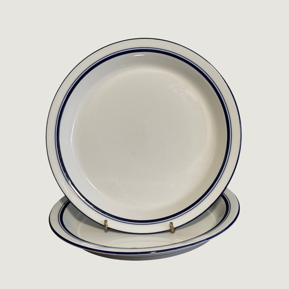 Pair of Dansk Bistro Christianshavn Portugal Salad Plates Cobalt Blue Stripe